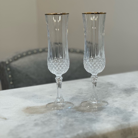 Other - Cristal D’arques Longchamp gold rim champagne flutes - Lead Crystal from France